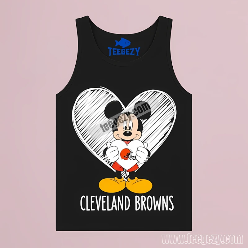 Mickey Mouse Holding Cleveland Browns Heart Football Tanktop Mickey Mouse Holding Cleveland Browns Heart Football Tanktop