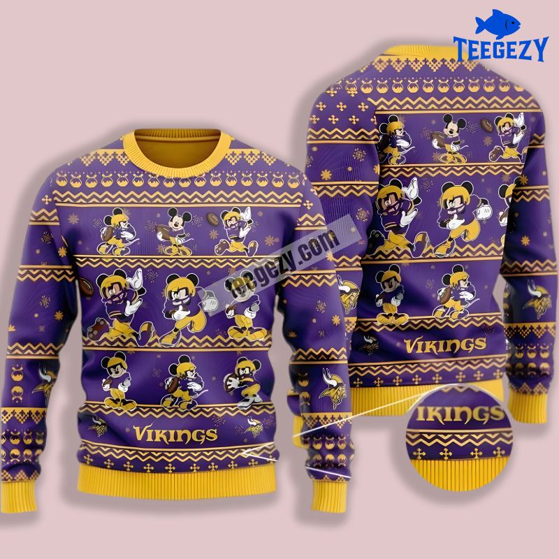 Mickey Mouse Minnesota Vikings Yellow Purple Ugly Sweater Christmas Party Mickey Mouse Minnesota Vikings Yellow Purple Ugly Sweater Christmas Party