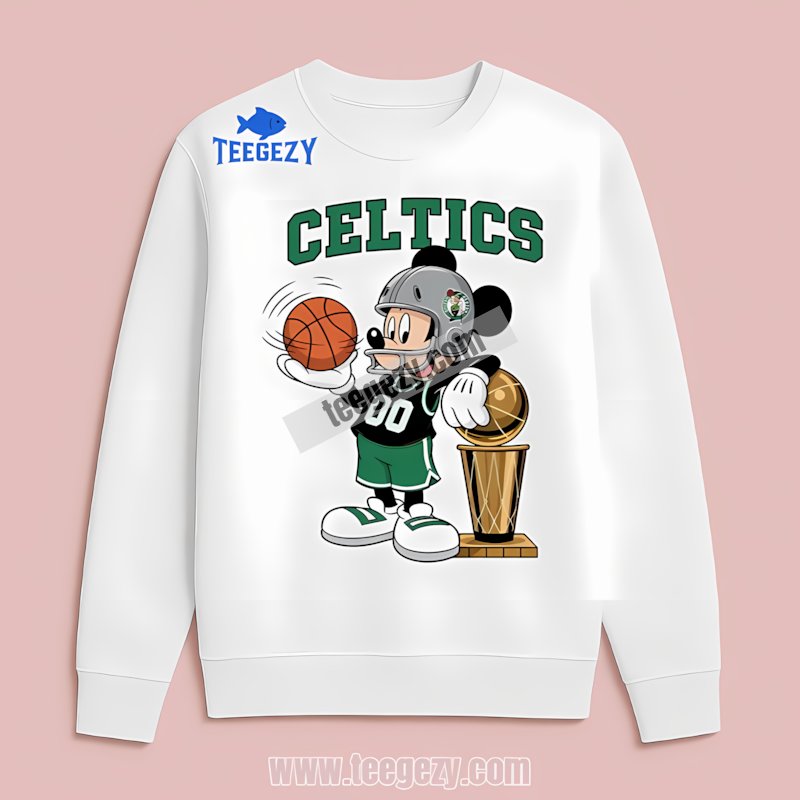 Mickey Mouse With Boston Celtics Nba Trophy Cup Long Sleeve Men Women Mickey Mouse With Boston Celtics Nba Trophy Cup Long Sleeve Men Women