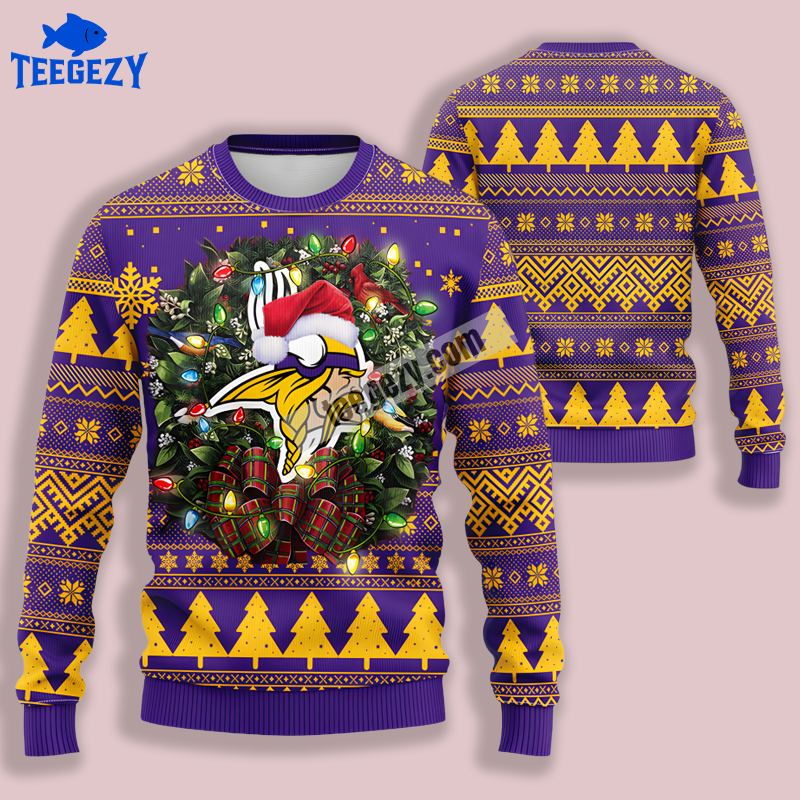 Minnesota Vikings Christmas Wreath Purple Ugly Sweater Minnesota Vikings Christmas Wreath Purple Ugly Sweater