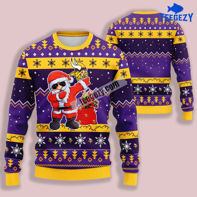 Minnesota Vikings Dabbing Santa Claus Yellow Purple Ugly Xmas Sweater Minnesota Vikings Dabbing Santa Claus Yellow Purple Ugly Xmas Sweater