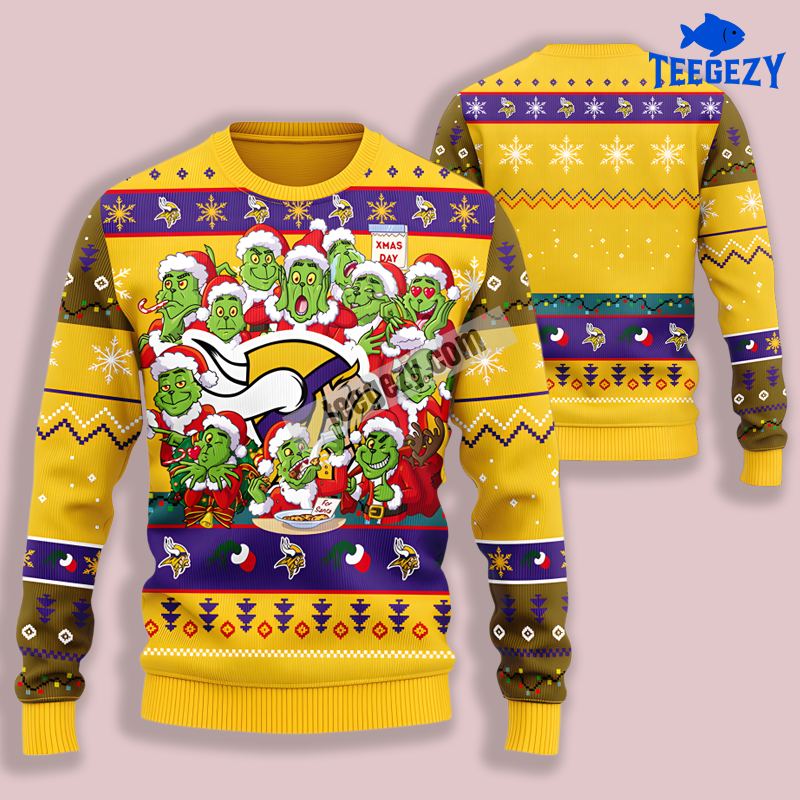 Minnesota Vikings Grinch Xmas Day Yellow Ugly Holiday Sweater Minnesota Vikings Grinch Xmas Day Yellow Ugly Holiday Sweater