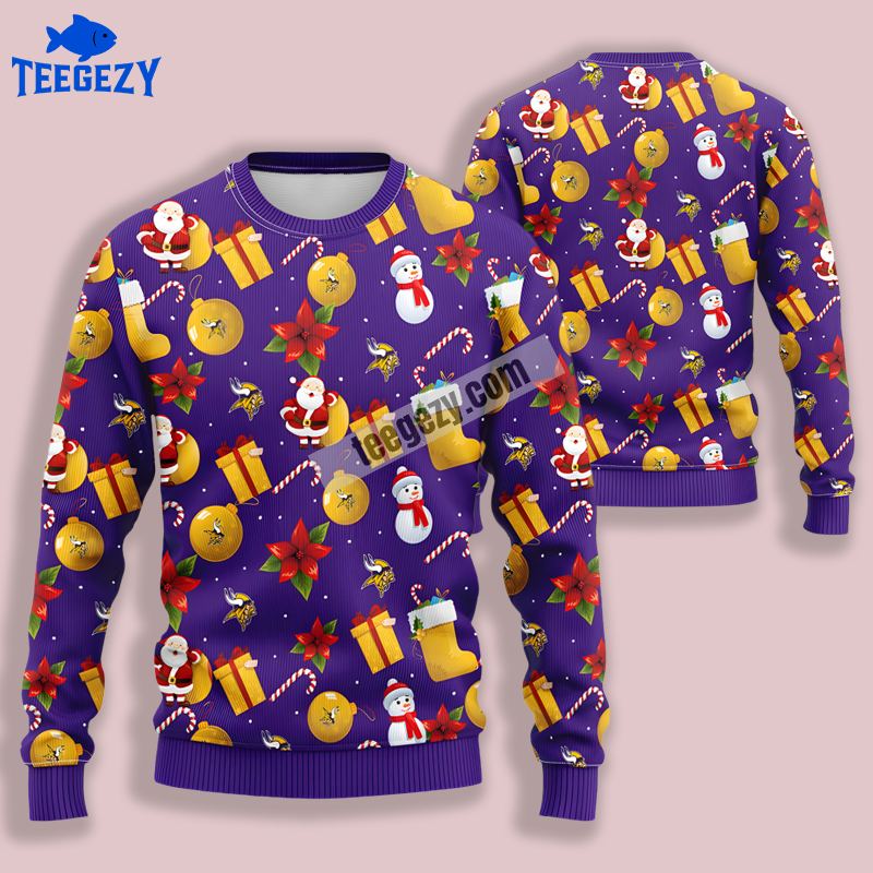 Minnesota Vikings Santa Claus Snowman Purple Ugly Xmas Sweater Minnesota Vikings Santa Claus Snowman Purple Ugly Xmas Sweater