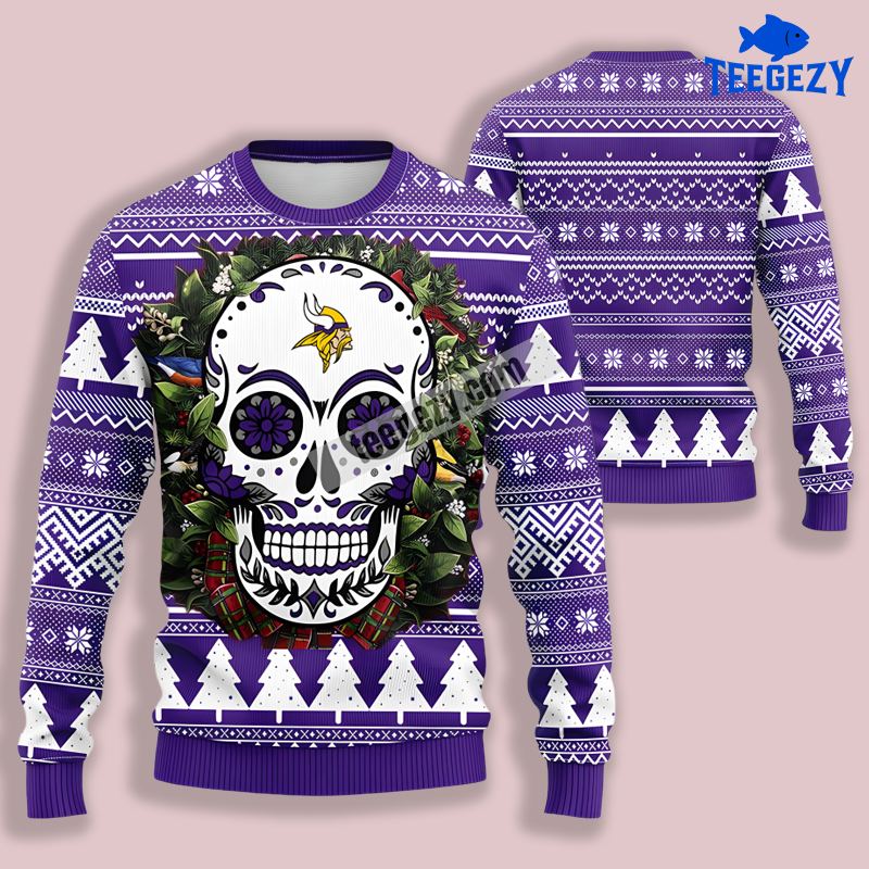 Minnesota Vikings Skull Flower Purple White Best Ugly Christmas Sweaters Minnesota Vikings Skull Flower Purple White Best Ugly Christmas Sweaters