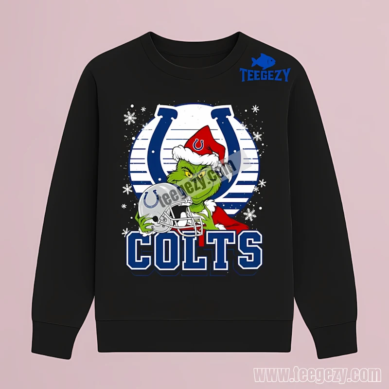 Ndianapolis Colts Grinch Santa Helmet Snowflake Holiday Long Sleeve Ndianapolis Colts Grinch Santa Helmet Snowflake Holiday Long Sleeve