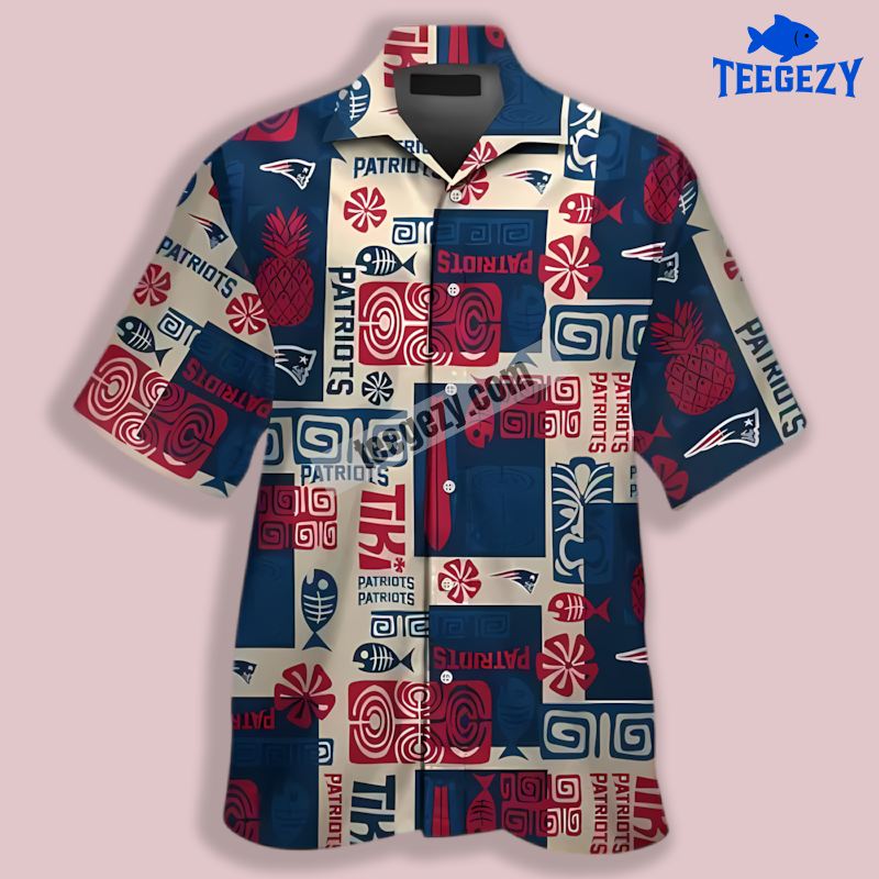 New England Patriots Beige Navy Tiki And Hibiscus Aloha Hawaiian Shirts New England Patriots Beige Navy Tiki And Hibiscus Aloha Hawaiian Shirts