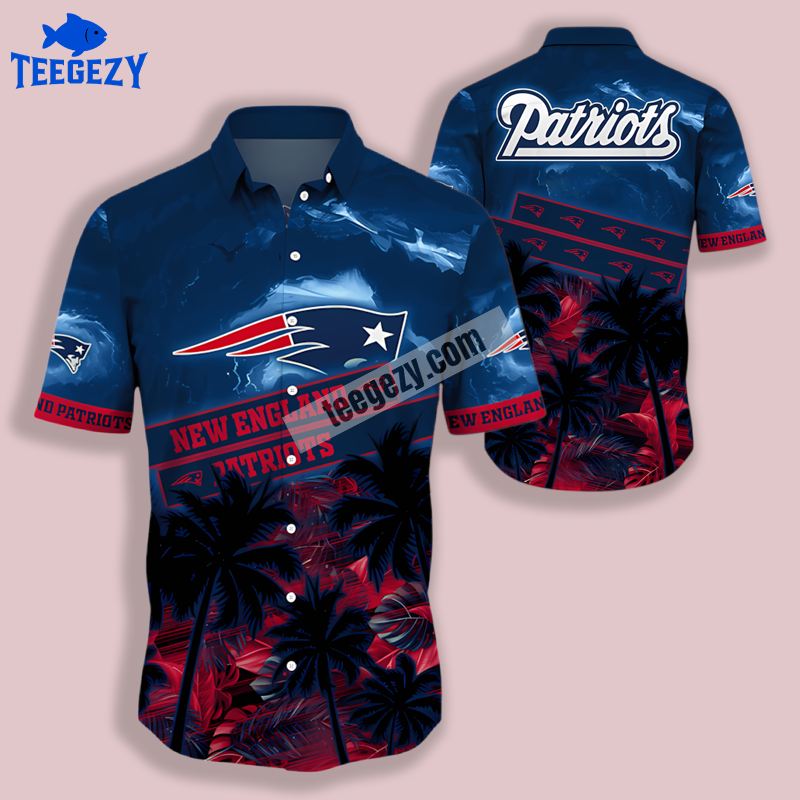 New England Patriots Blue Red Thunderstormcoconut Trees Slim Fit Hawaiian Shirt New England Patriots Blue Red Thunderstormcoconut Trees Slim Fit Hawaiian Shirt