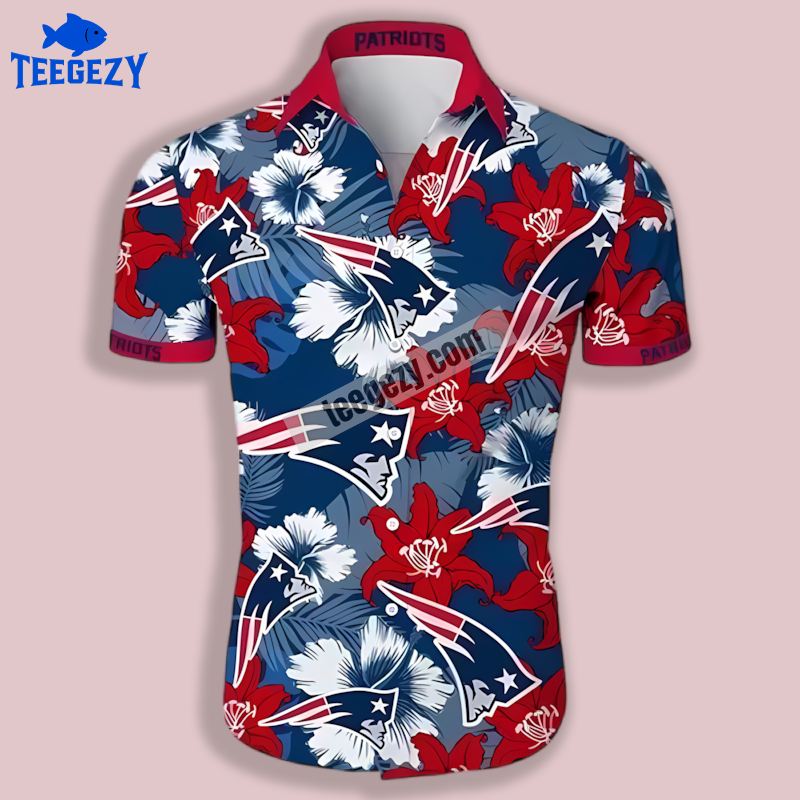 New England Patriots Navy Red Hibiscus And Lily Flowers Cheap Aloha Shirts New England Patriots Navy Red Hibiscus And Lily Flowers Cheap Aloha Shirts