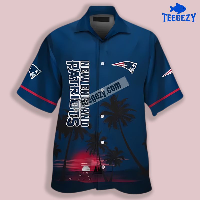 New England Patriots Navy Sunset Beach Vintage Aloha Shirts New England Patriots Navy Sunset Beach Vintage Aloha Shirts