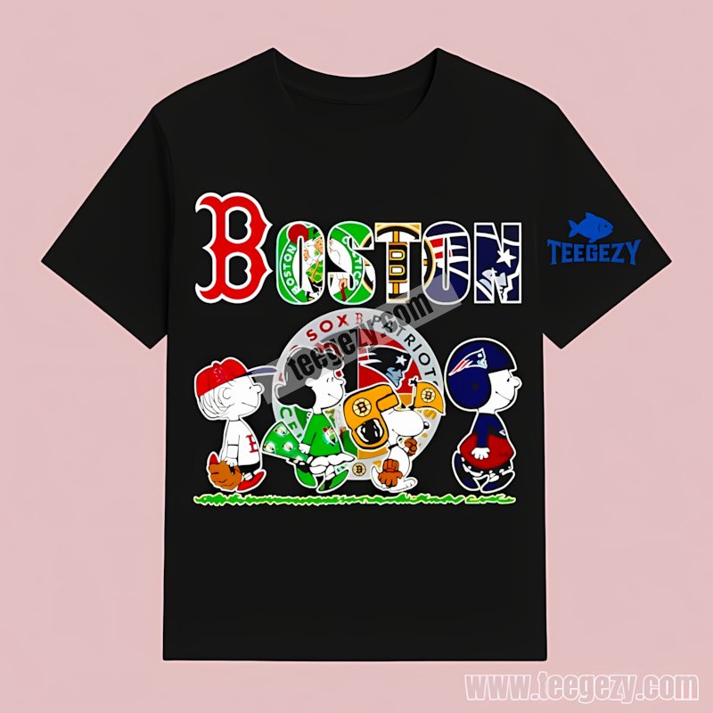 Peanuts Boston Red Sox Celtics Patriots Cotton T-Shirt Peanuts Boston Red Sox Celtics Patriots Cotton T-Shirt
