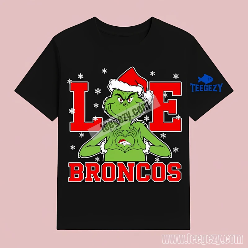 The Grinch Love Denver Broncos Christmas Cotton T-Shirt The Grinch Love Denver Broncos Christmas Cotton T-Shirt