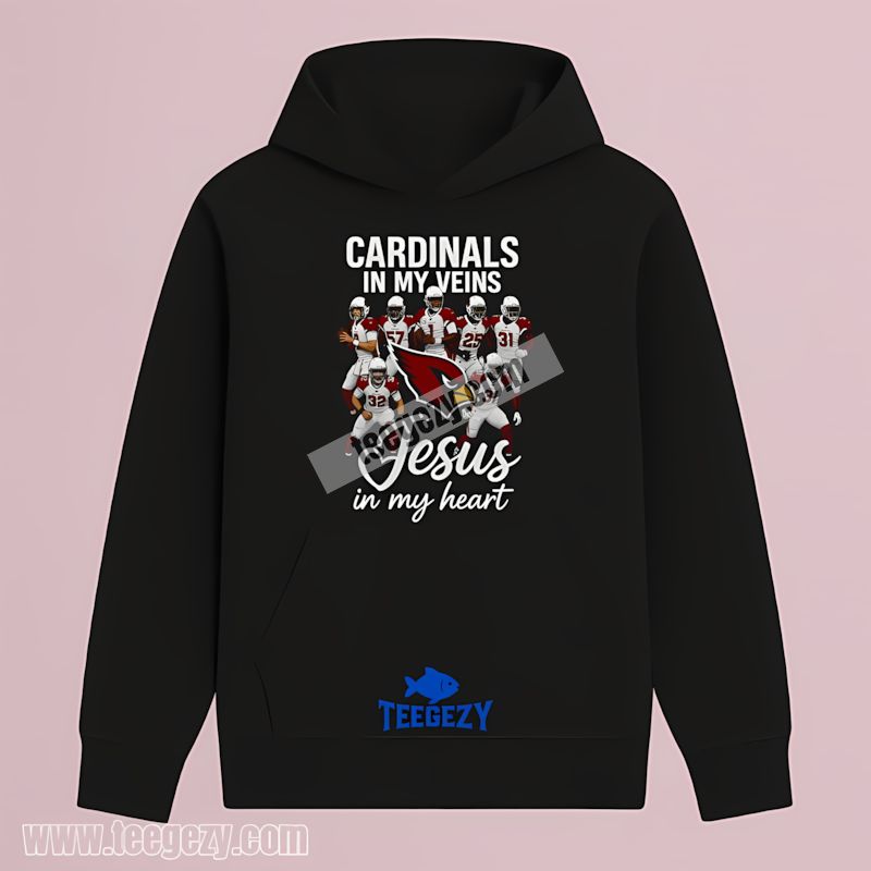 Arizona Cardinals In My Veins Jesus In Heart Cotton Hoodie Arizona Cardinals In My Veins Jesus In Heart Cotton Hoodie
