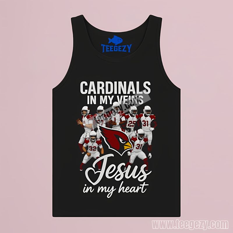 Arizona Cardinals In My Veins Jesus In Heart Cotton Tanktop Arizona Cardinals In My Veins Jesus In Heart Cotton Tanktop