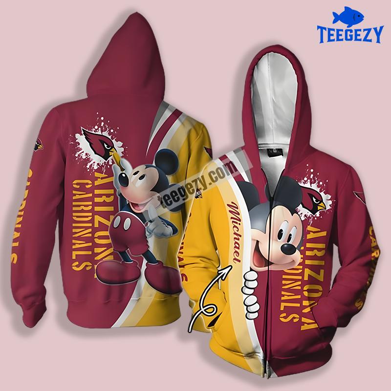 Arizona Cardinals Personalized Mickey Mouse 3D Hoodie Design Arizona Cardinals Personalized Mickey Mouse 3D Hoodie Design