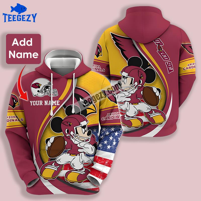 Arizona Cardinals Personalized Mickey Mouse 3D Puff Hoodie Arizona Cardinals Personalized Mickey Mouse 3D Puff Hoodie
