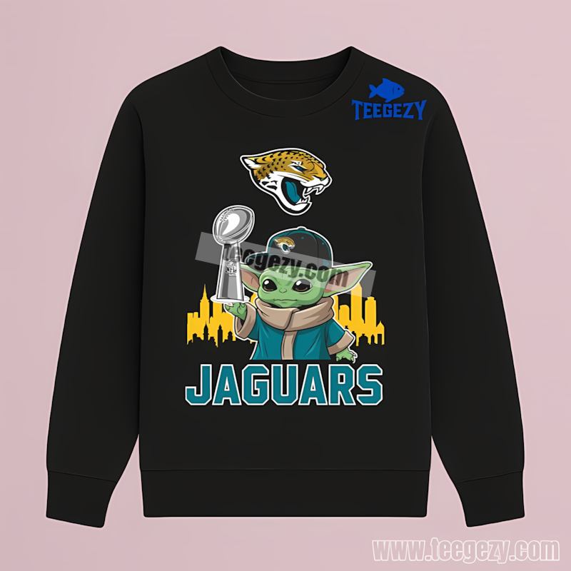Baby Yoda Holds Super Bowl Cup Jacksonville Jaguars Long Sleeve Baby Yoda Holds Super Bowl Cup Jacksonville Jaguars Long Sleeve
