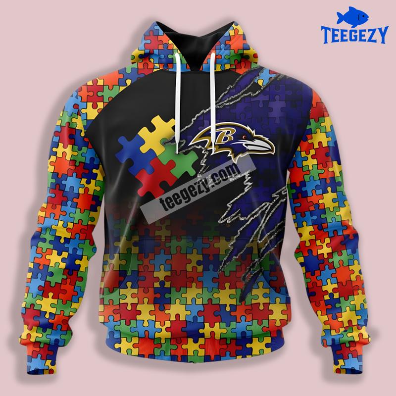 Baltimore Ravens Autism Blue Black 3D Hoodie For Men Baltimore Ravens Autism Blue Black 3D Hoodie For Men