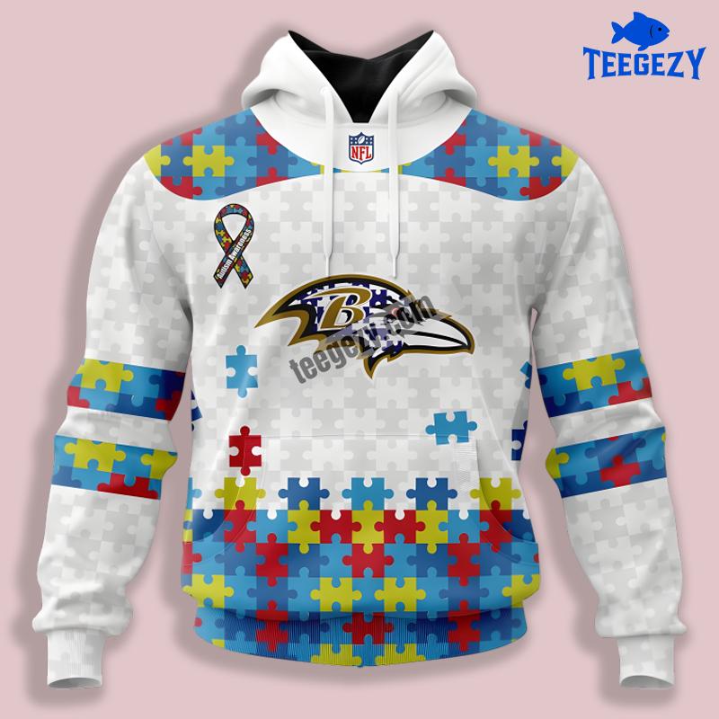 Baltimore Ravens Autism Puzzle Ribbon Blue White 3D Youth Hoodie Baltimore Ravens Autism Puzzle Ribbon Blue White 3D Youth Hoodie