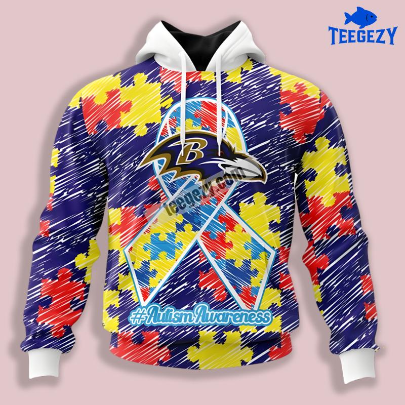 Baltimore Ravens Autism Puzzle Ribbon Blue Yellow 3D Hoodie Pullover Baltimore Ravens Autism Puzzle Ribbon Blue Yellow 3D Hoodie Pullover