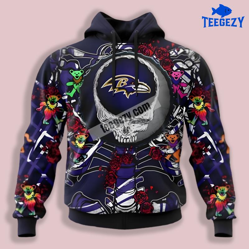 Baltimore Ravens Grateful Dead Halloween Blue 3D Printed Hoodie Baltimore Ravens Grateful Dead Halloween Blue 3D Printed Hoodie