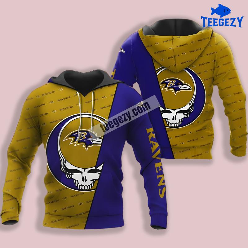 Baltimore Ravens Grateful Dead Yellow Blue 3D Hoodie For Sale Baltimore Ravens Grateful Dead Yellow Blue 3D Hoodie For Sale