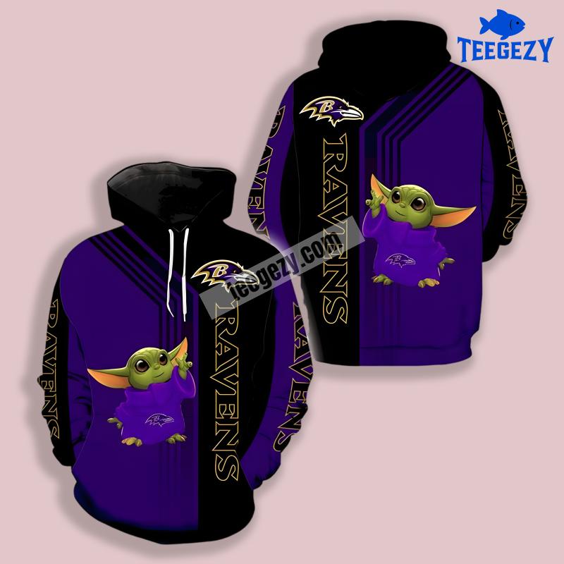 Baltimore Ravens Grogu Blue Black 3D Printed Hoodie Baltimore Ravens Grogu Blue Black 3D Printed Hoodie