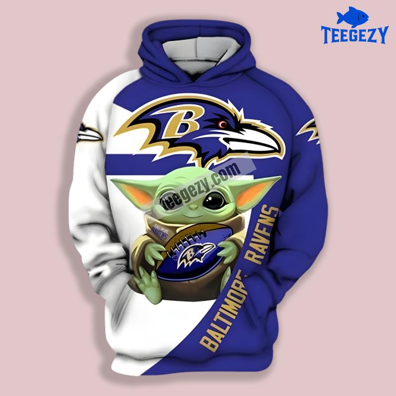 Baltimore Ravens Grogu Blue White 3D Hoodie For Men Baltimore Ravens Grogu Blue White 3D Hoodie For Men