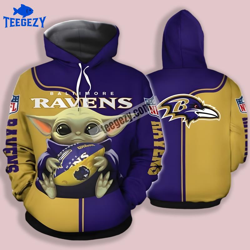 Baltimore Ravens Grogu Blue Yellow 3D Zip Up Hoodie Baltimore Ravens Grogu Blue Yellow 3D Zip Up Hoodie