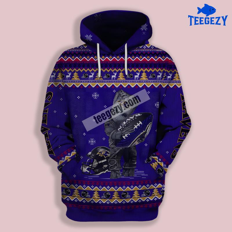 Baltimore Ravens Groot Hug Blue 3D Hoodie For Men Baltimore Ravens Groot Hug Blue 3D Hoodie For Men