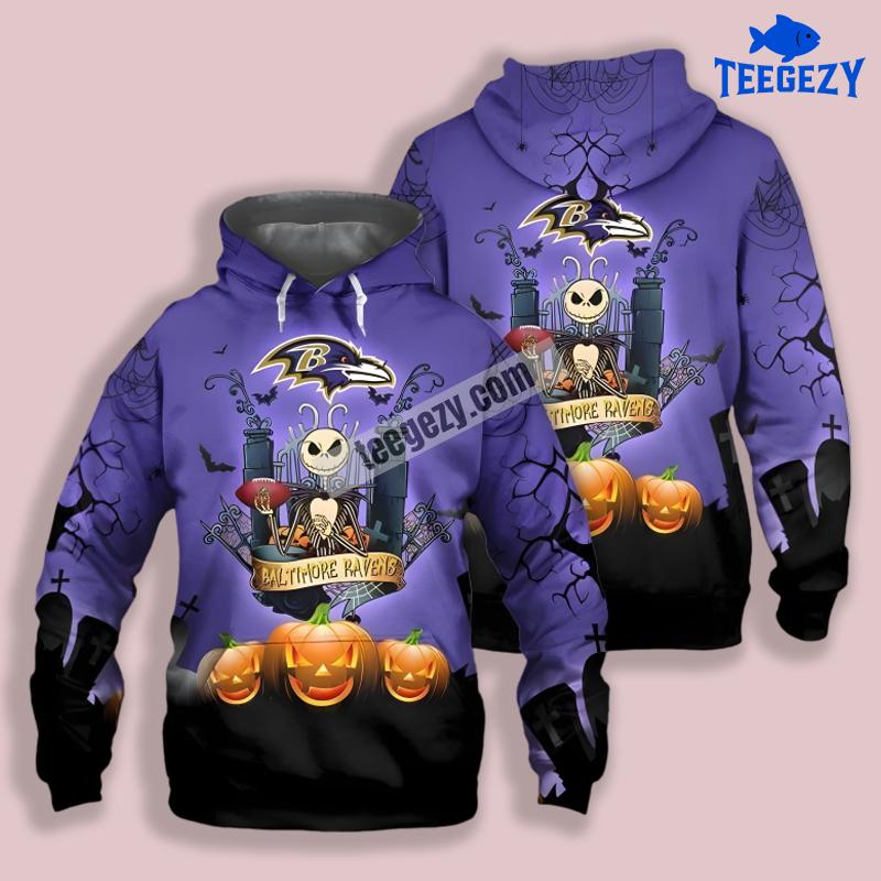 Baltimore Ravens Jack Skellington Pumpkin Halloween Blue 3D Hoodie Baltimore Ravens Jack Skellington Pumpkin Halloween Blue 3D Hoodie