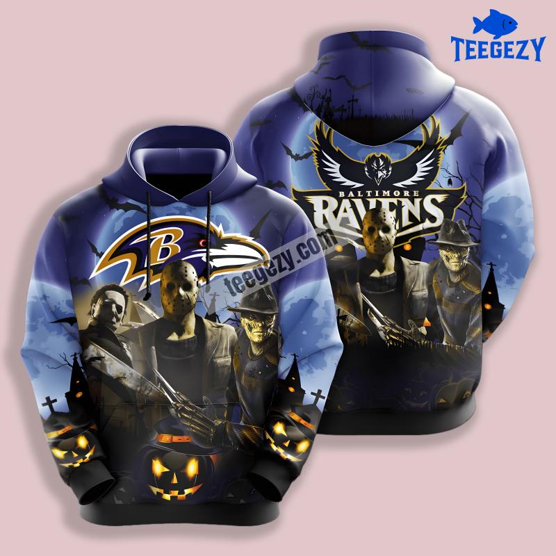 Baltimore Ravens Michael Myers Jason Halloween Blue 3D Art Hoodie Baltimore Ravens Michael Myers Jason Halloween Blue 3D Art Hoodie