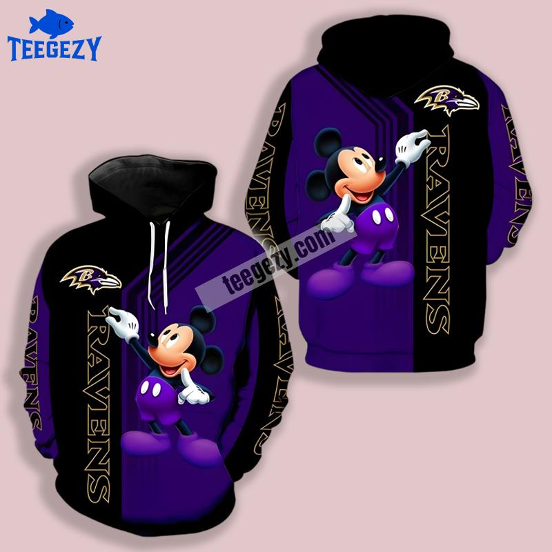 Baltimore Ravens Mickey Mouse Blue Black 3D Hoodie For Women Baltimore Ravens Mickey Mouse Blue Black 3D Hoodie For Women