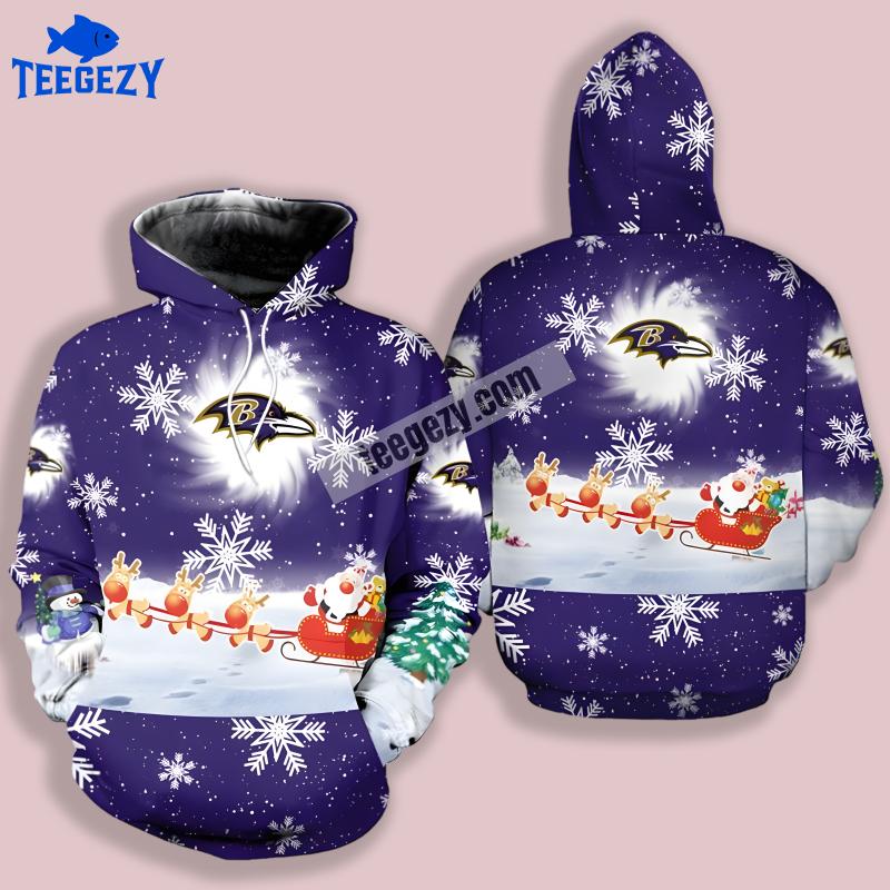 Baltimore Ravens Santa Claus Sleigh Blue White 3D Design Hoodie Baltimore Ravens Santa Claus Sleigh Blue White 3D Design Hoodie
