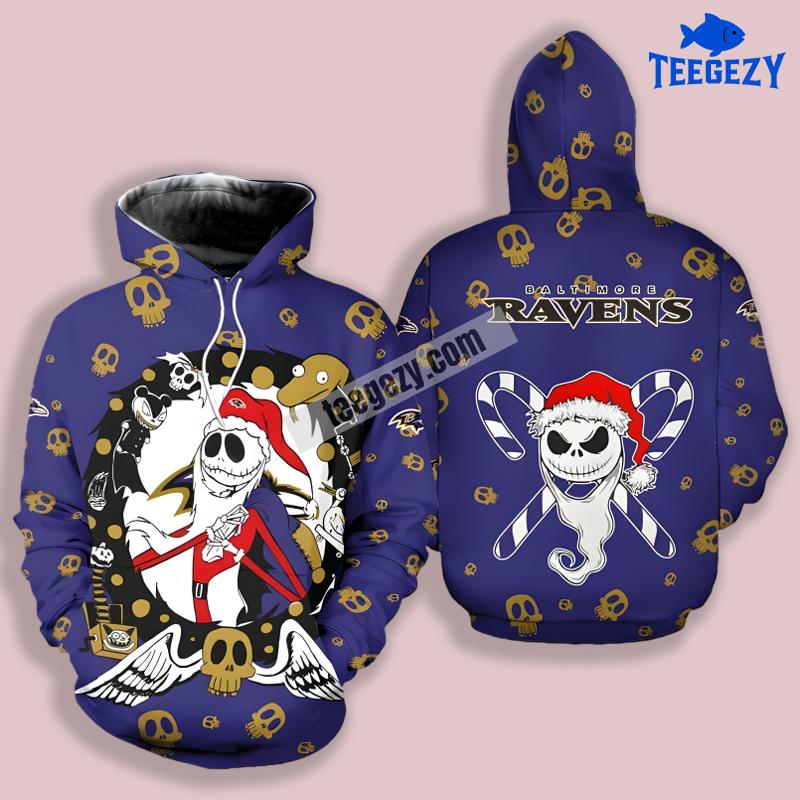 Baltimore Ravens Santa Jack Skellington Candy Blue 3D Design Hoodie Baltimore Ravens Santa Jack Skellington Candy Blue 3D Design Hoodie
