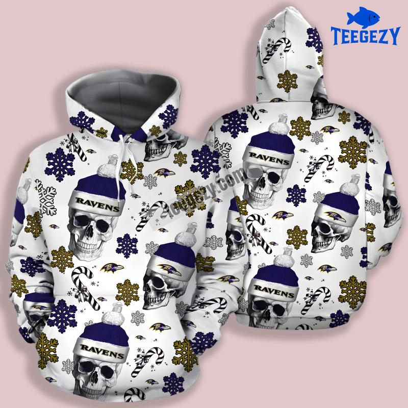 Baltimore Ravens Santa Skull Candy Blue White 3D Hoodie For Women Baltimore Ravens Santa Skull Candy Blue White 3D Hoodie For Women
