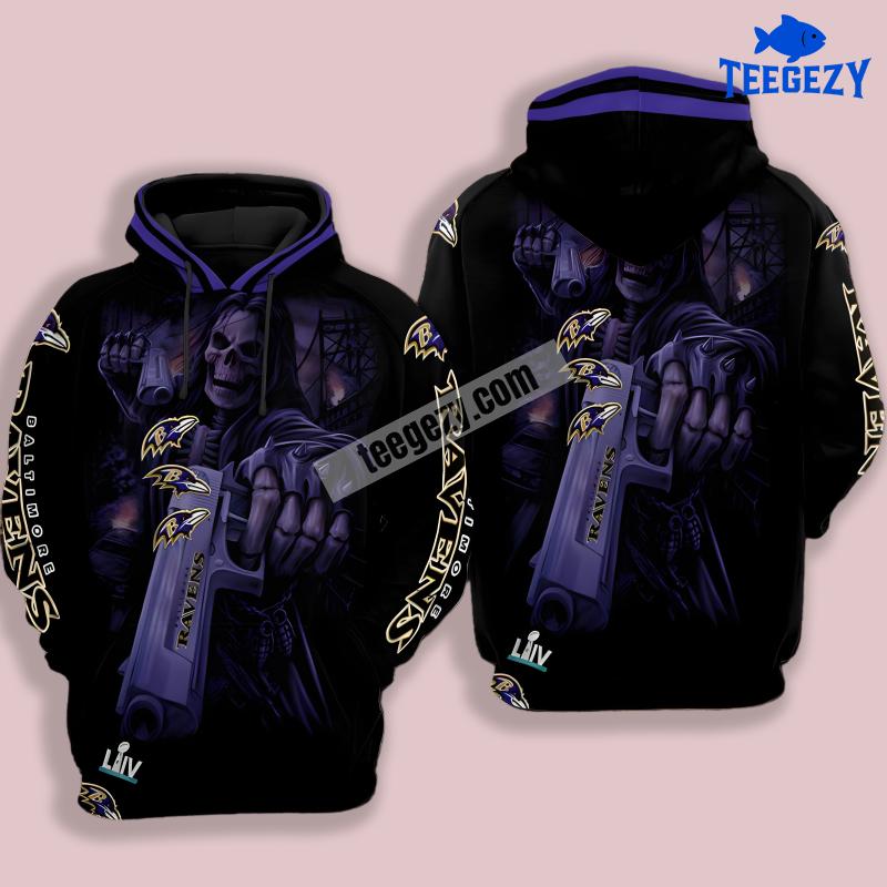Baltimore Ravens Skull Blue Black 3D Graphic Hoodie Baltimore Ravens Skull Blue Black 3D Graphic Hoodie