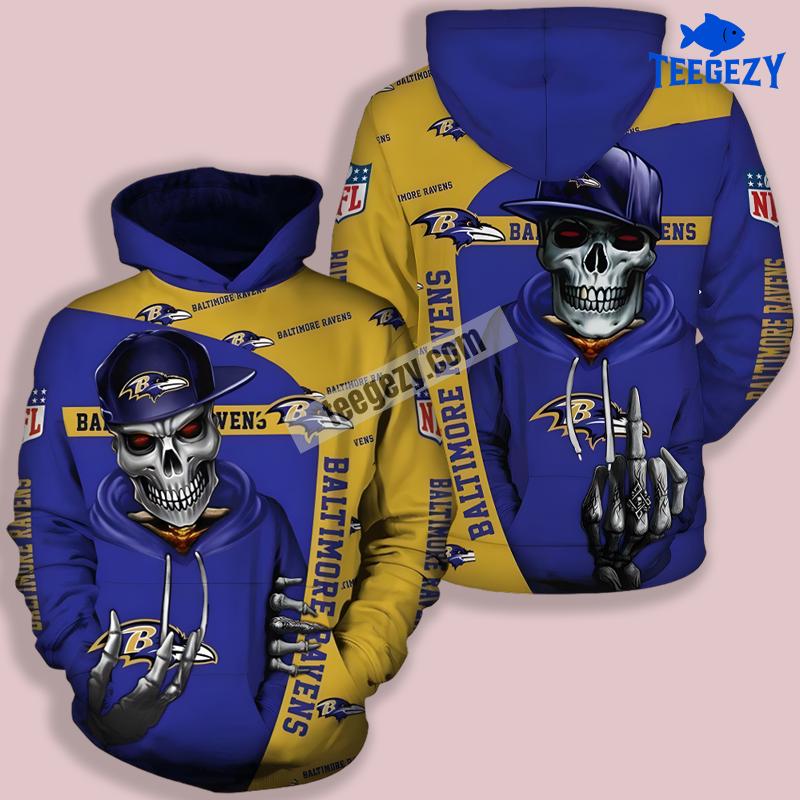 Baltimore Ravens Skull Halloween Blue Yellow 3D Puff Print Hoodie Baltimore Ravens Skull Halloween Blue Yellow 3D Puff Print Hoodie