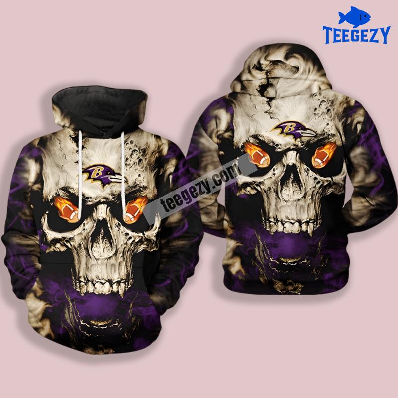 Baltimore Ravens Skull Halloween Purple Grey 3D Hoodie Zipper Baltimore Ravens Skull Halloween Purple Grey 3D Hoodie Zipper
