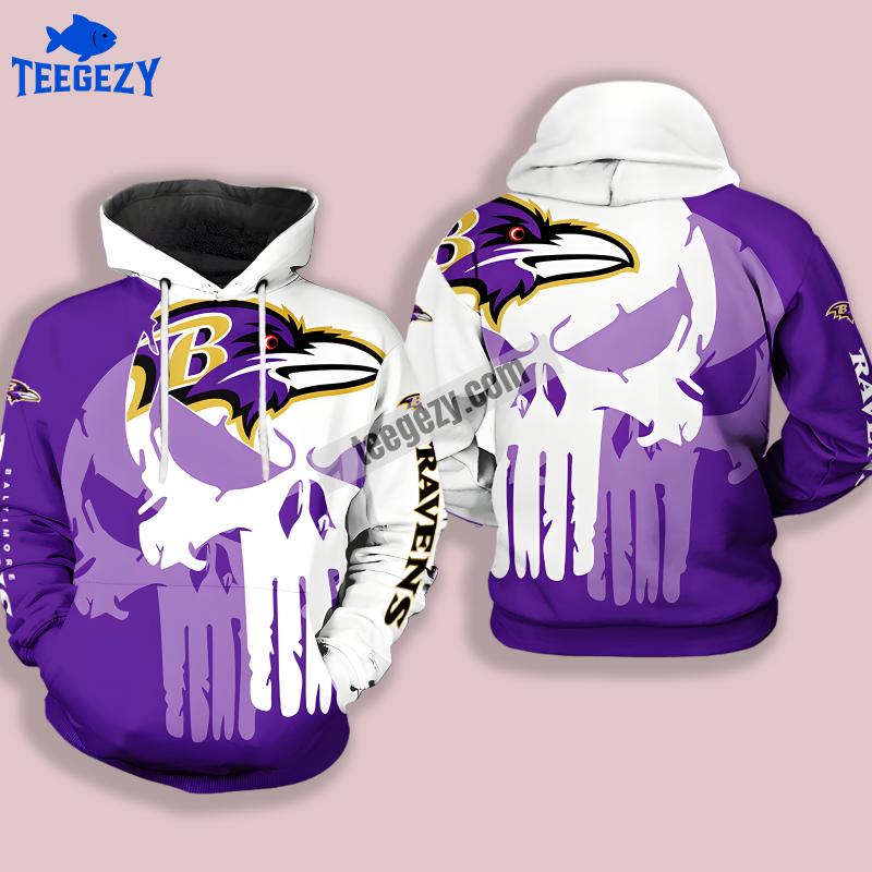 Baltimore Ravens Skull Halloween Purple White 3D Design Hoodie Baltimore Ravens Skull Halloween Purple White 3D Design Hoodie