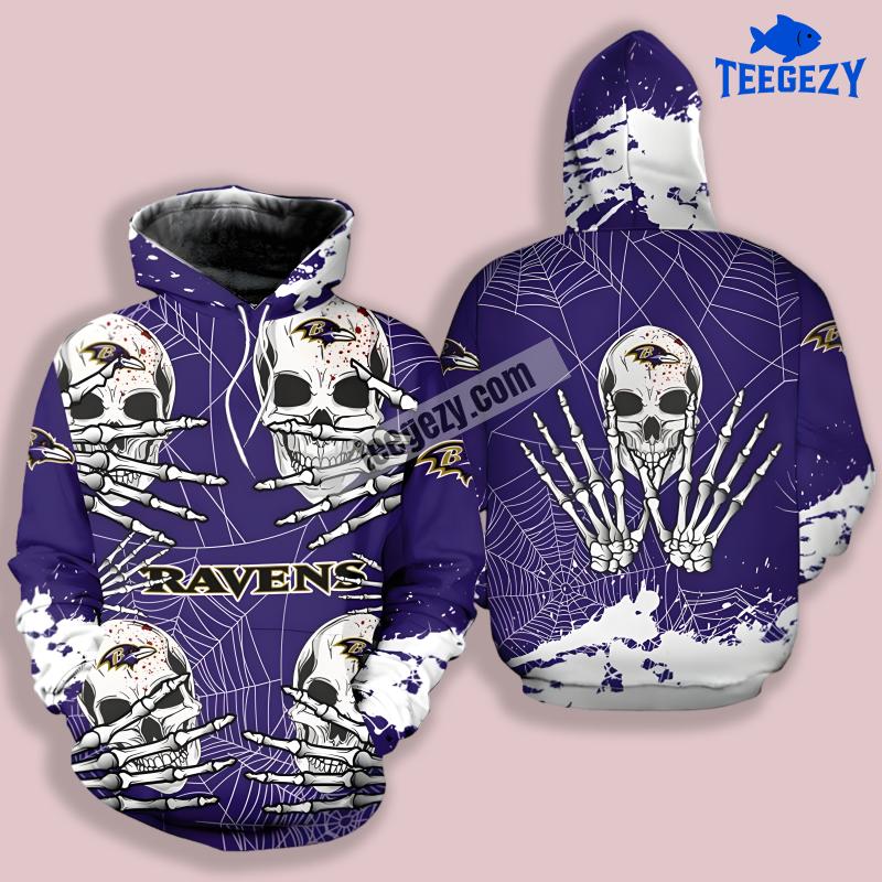Baltimore Ravens Skull Halloween White Blue 3D Pullover Hoodie Baltimore Ravens Skull Halloween White Blue 3D Pullover Hoodie
