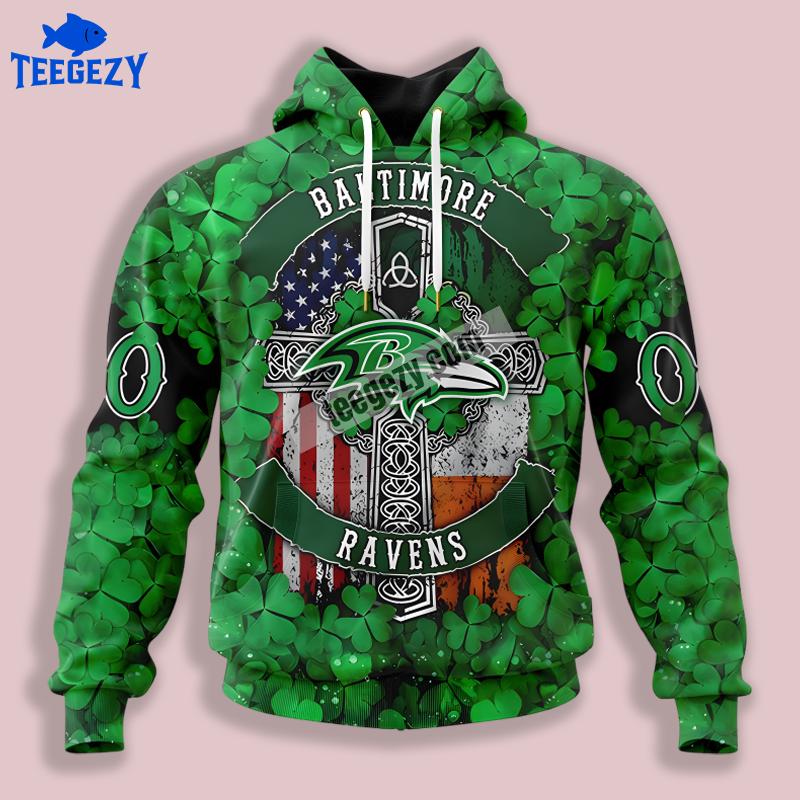 Baltimore Ravens St Patrick Day Green 3D Zip Up Hoodie Baltimore Ravens St Patrick Day Green 3D Zip Up Hoodie