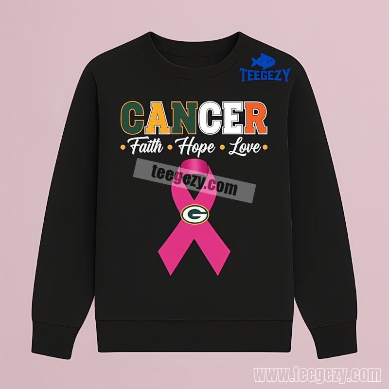 Green Bay Packers Cancer Awareness Faith Hope Long Sleeve Graphic Green Bay Packers Cancer Awareness Faith Hope Long Sleeve Graphic