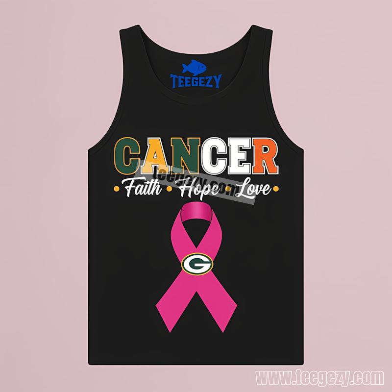 Green Bay Packers Cancer Awareness Faith Hope Tanktop Graphic Green Bay Packers Cancer Awareness Faith Hope Tanktop Graphic