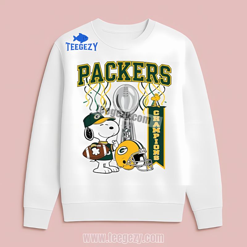 Green Bay Packers Champions Snoopy Celebration Long Sleeve Vintage Green Bay Packers Champions Snoopy Celebration Long Sleeve Vintage