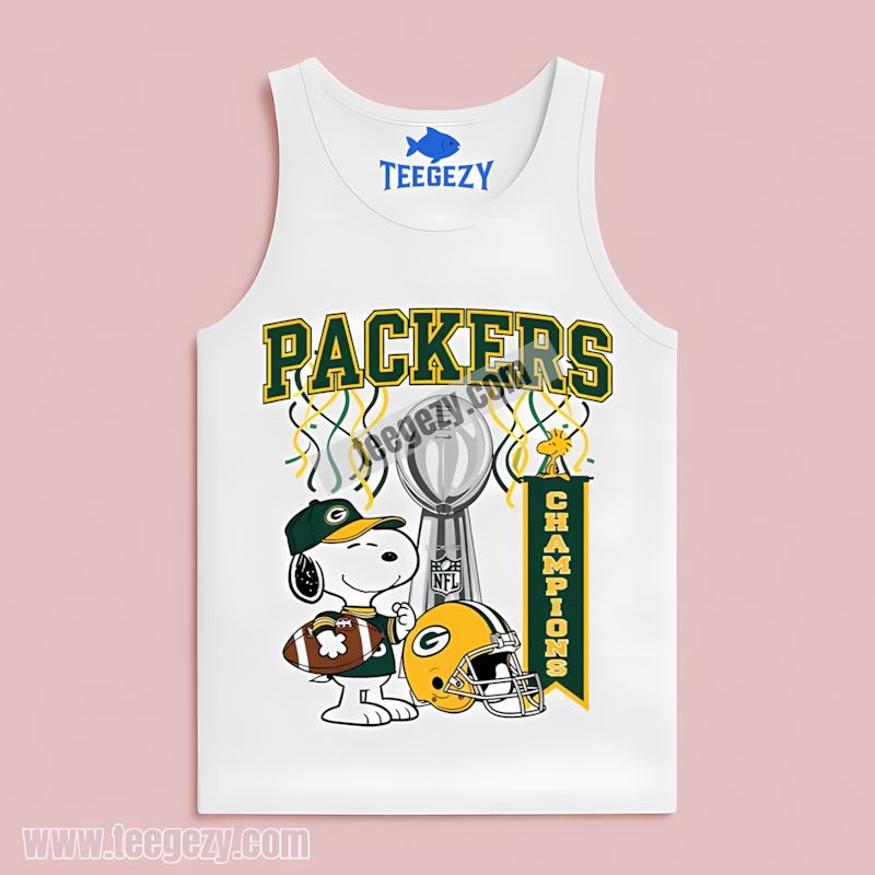 Green Bay Packers Champions Snoopy Celebration Tanktop Vintage Green Bay Packers Champions Snoopy Celebration Tanktop Vintage