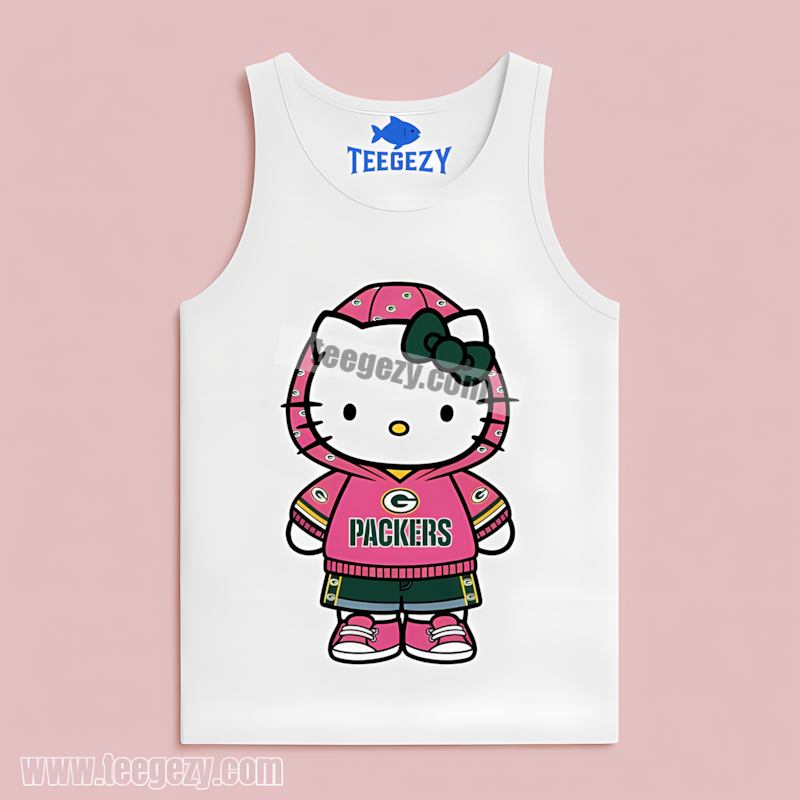 Green Bay Packers Hello Kitty Tanktop Retro Style Green Bay Packers Hello Kitty Tanktop Retro Style