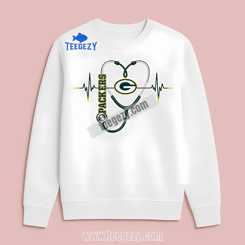 Green Bay Packers Nurse Heartbeat Long Sleeve Color Green Bay Packers Nurse Heartbeat Long Sleeve Color