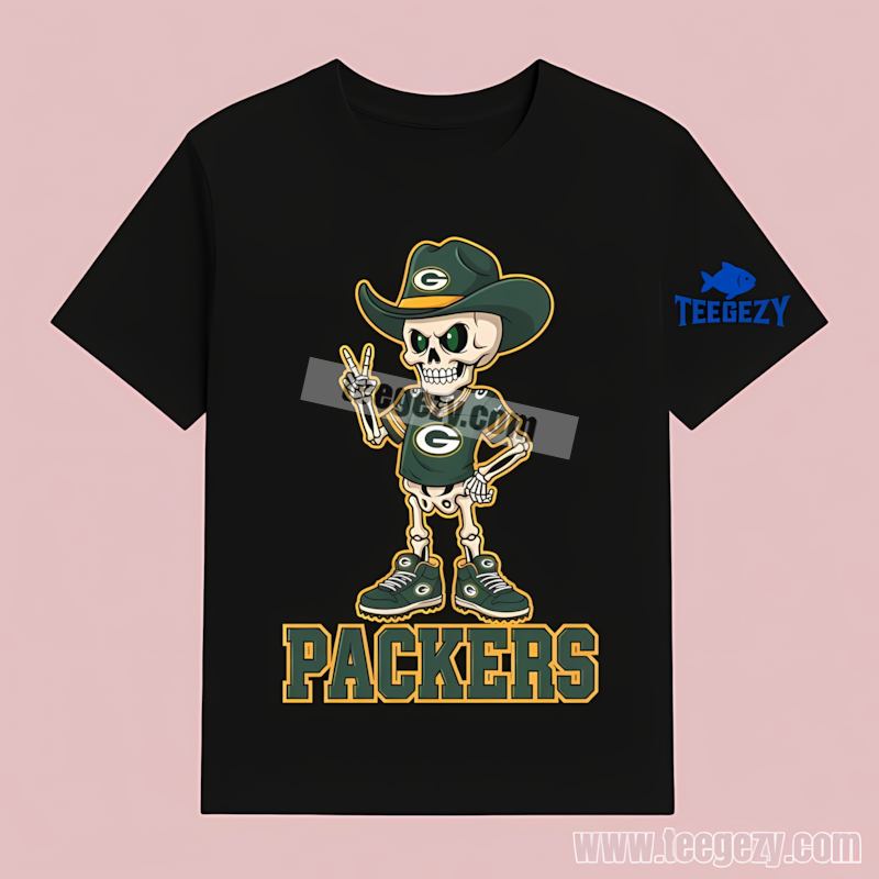 Green Bay Packers Skeleton Cowboy T-Shirt Cotton Green Bay Packers Skeleton Cowboy T-Shirt Cotton