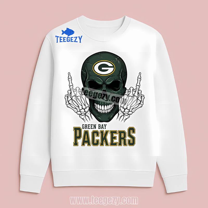 Green Bay Packers Skull Middle Finger Long Sleeve Regular Green Bay Packers Skull Middle Finger Long Sleeve Regular
