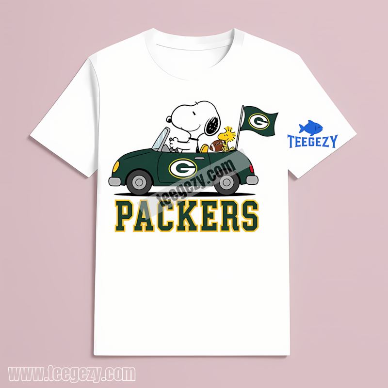 Green Bay Packers Snoopy Driving Car T-Shirt Adults Green Bay Packers Snoopy Driving Car T-Shirt Adults